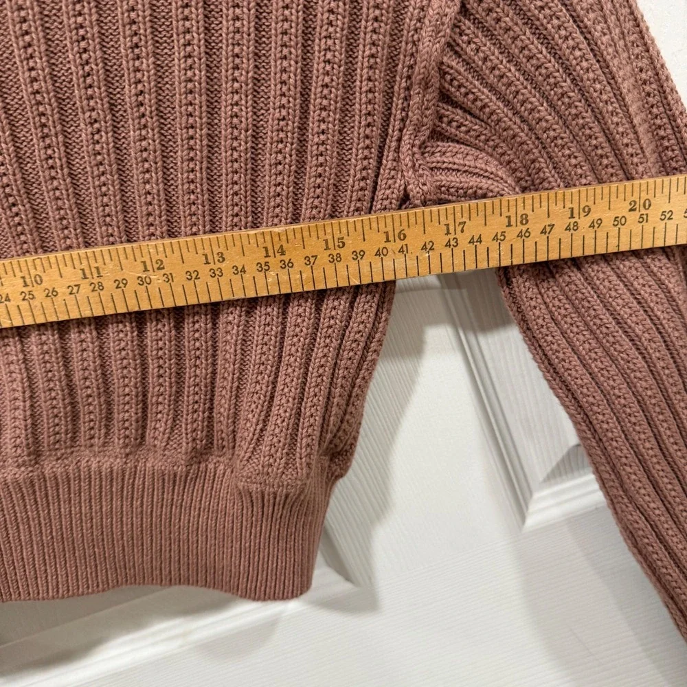Free People Ribbed Cropped Cardigan Mauve Pink Cotton Balloon Sleeve XS